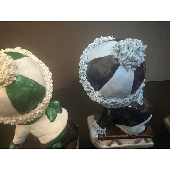 Vintage Kitsch Spaghetti Christmas Kid Village Decor Children Sled Mcm Set4 Lot - Picture 9 of 12